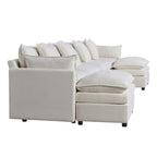 Grand canapé sectionnel en chenille en U de 142,52 po avec double coussin, méridienne convertible et poufs