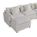 Grand canapé sectionnel en chenille en U de 142,52 po avec double coussin, méridienne convertible et poufs