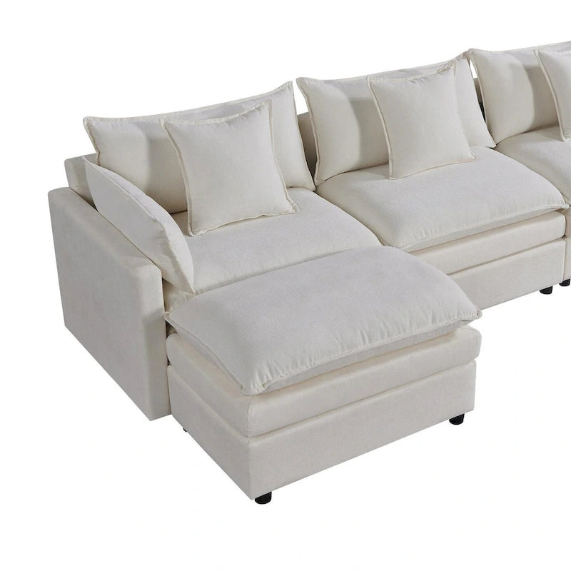 Grand canapé sectionnel en chenille en U de 142,52 po avec double coussin, méridienne convertible et poufs