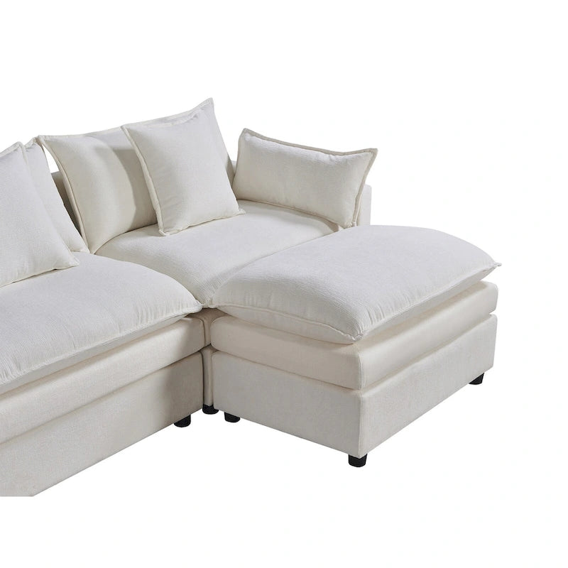 Grand canapé sectionnel en chenille en U de 142,52 po avec double coussin, méridienne convertible et poufs