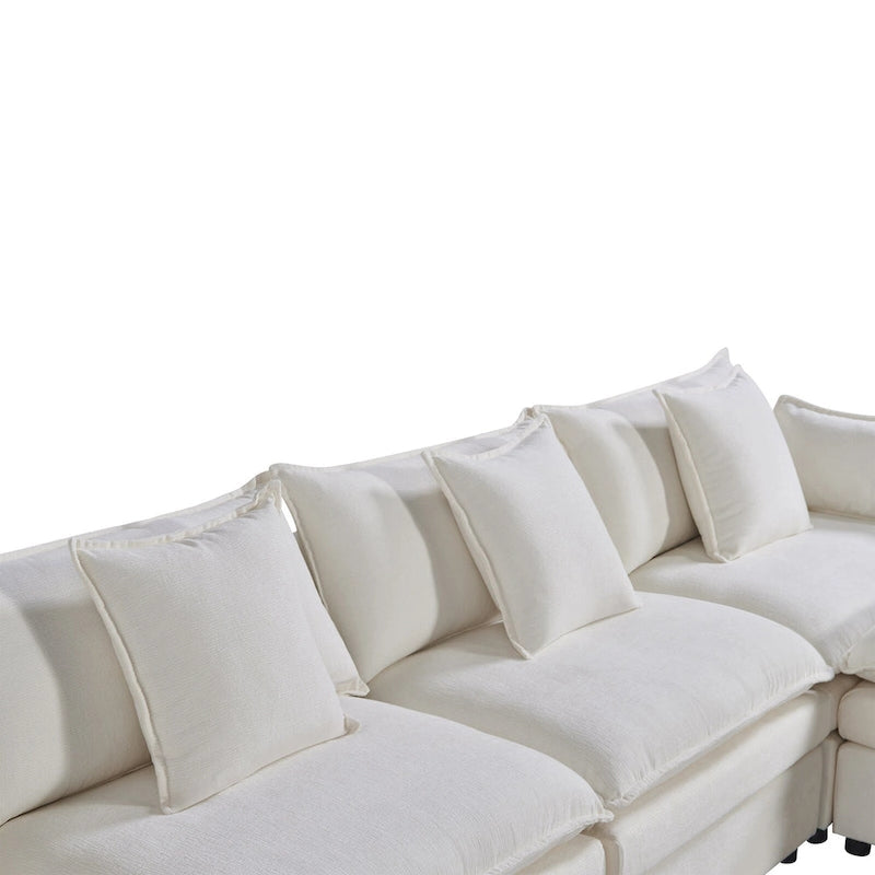 Grand canapé sectionnel en chenille en U de 142,52 po avec double coussin, méridienne convertible et poufs