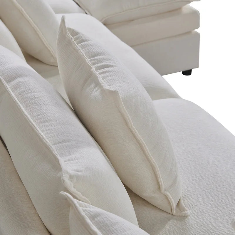 Grand canapé sectionnel en chenille en U de 142,52 po avec double coussin, méridienne convertible et poufs