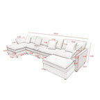 Grand canapé sectionnel en chenille en U de 142,52 po avec double coussin, méridienne convertible et poufs
