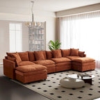 Grand canapé sectionnel en chenille en U de 142,52 po avec double coussin, méridienne convertible et poufs