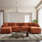 Grand canapé sectionnel en chenille en U de 142,52 po avec double coussin, méridienne convertible et poufs
