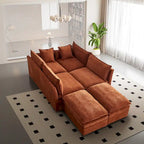 Grand canapé sectionnel en chenille en U de 142,52 po avec double coussin, méridienne convertible et poufs