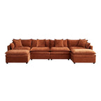Grand canapé sectionnel en chenille en U de 142,52 po avec double coussin, méridienne convertible et poufs