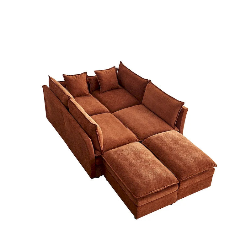 Grand canapé sectionnel en chenille en U de 142,52 po avec double coussin, méridienne convertible et poufs