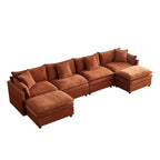 Grand canapé sectionnel en chenille en U de 142,52 po avec double coussin, méridienne convertible et poufs