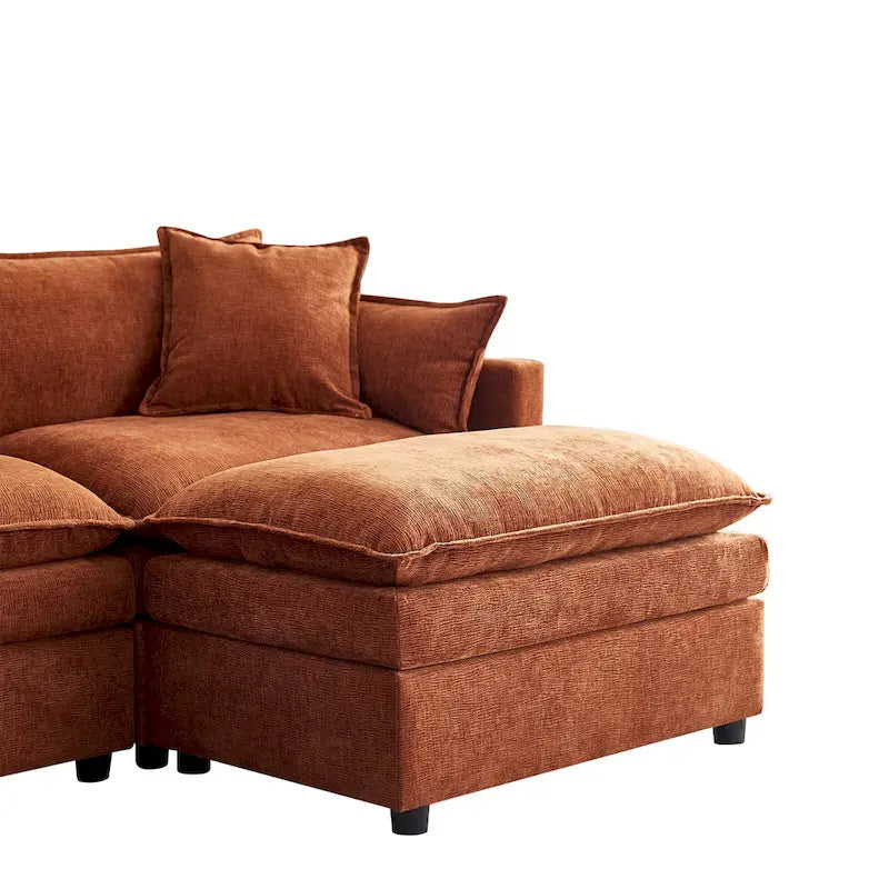 Grand canapé sectionnel en chenille en U de 142,52 po avec double coussin, méridienne convertible et poufs