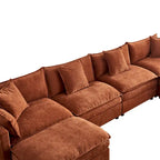 Grand canapé sectionnel en chenille en U de 142,52 po avec double coussin, méridienne convertible et poufs