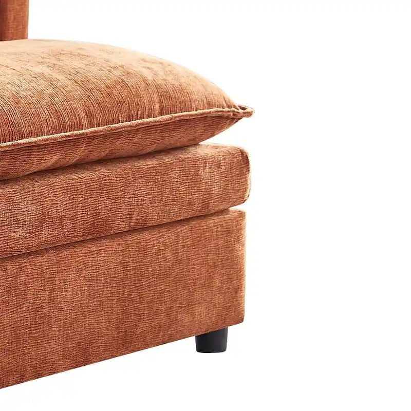 Grand canapé sectionnel en chenille en U de 142,52 po avec double coussin, méridienne convertible et poufs