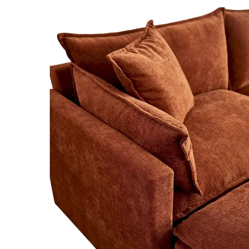 Grand canapé sectionnel en chenille en U de 142,52 po avec double coussin, méridienne convertible et poufs
