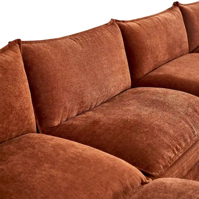 Grand canapé sectionnel en chenille en U de 142,52 po avec double coussin, méridienne convertible et poufs