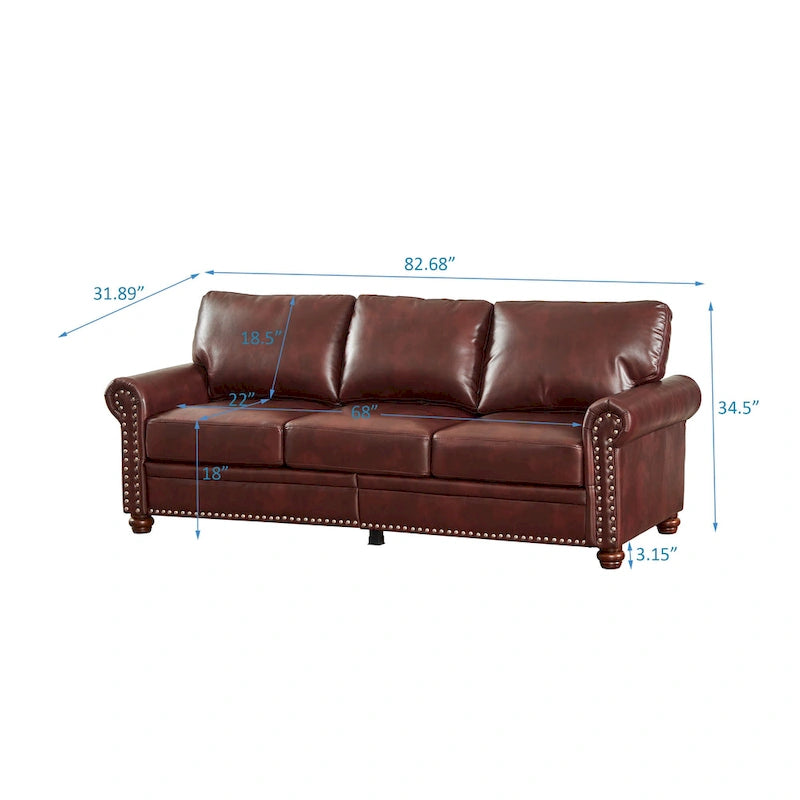 Canapé 3 places 82,68 en cuir PU avec rangement, structure en bois massif et métal, 6 pieds de support, coffres de rangement sous l'assise