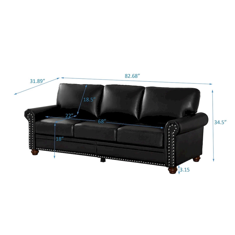 Canapé 3 places 82,68 en cuir PU avec rangement, structure en bois massif et métal, 6 pieds de support, coffres de rangement sous l'assise