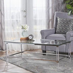 Table basse rectangulaire moderne en verre de 48" avec cadre robuste pour le salon