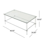 Table basse rectangulaire moderne en verre de 48" avec cadre robuste pour le salon