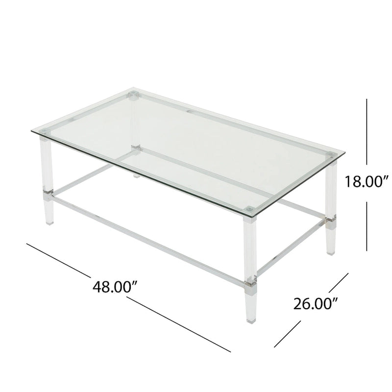 Table basse rectangulaire moderne en verre de 48" avec cadre robuste pour le salon