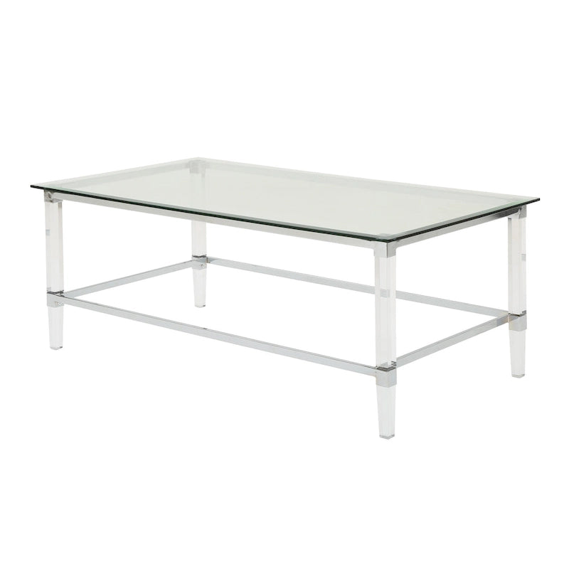 Table basse rectangulaire moderne en verre de 48" avec cadre robuste pour le salon
