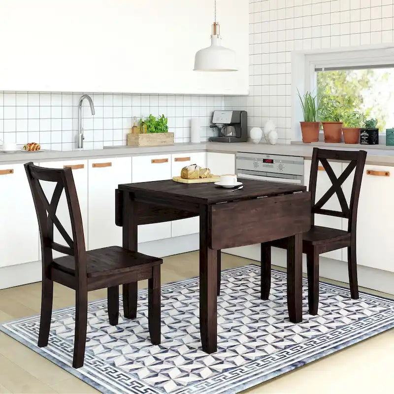 Ensemble table à manger à abattants pour 2 personnes, espresso/marron, 3 pièces