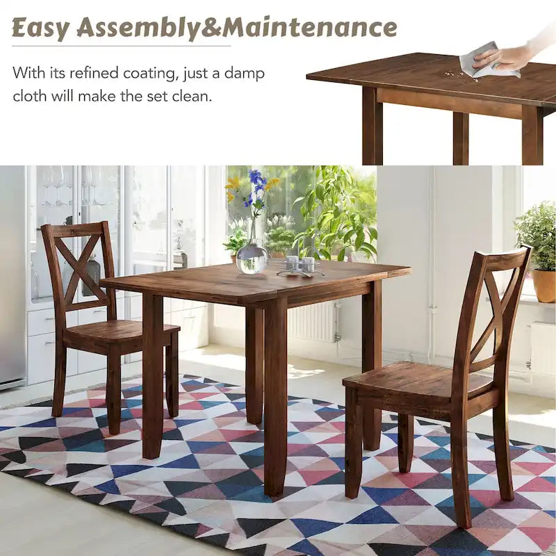 Ensemble table à manger à abattants pour 2 personnes, espresso/marron, 3 pièces