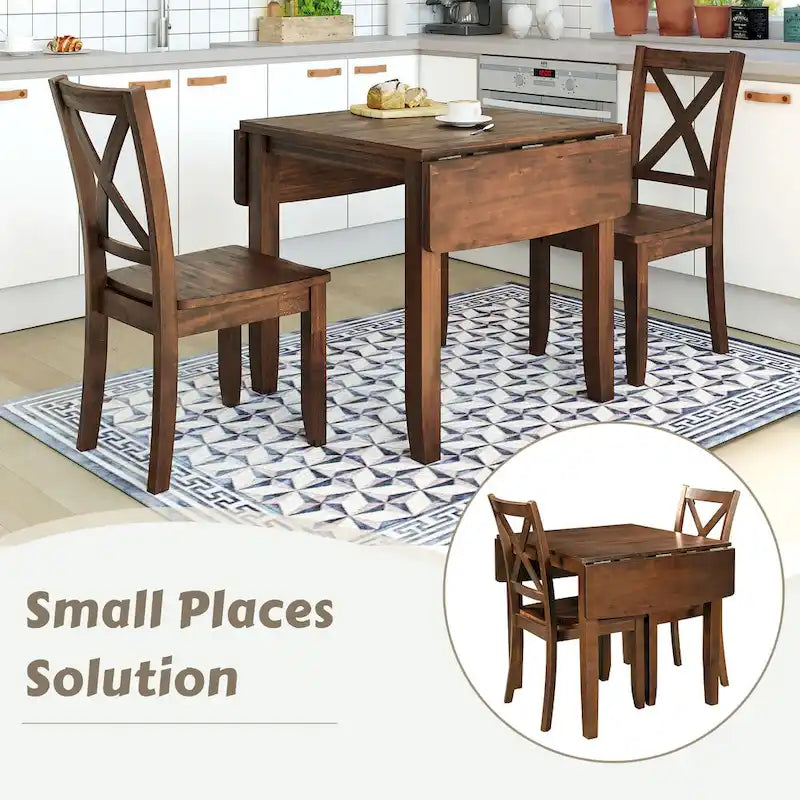 Ensemble table à manger à abattants pour 2 personnes, espresso/marron, 3 pièces