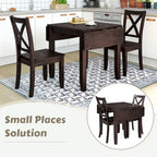 Ensemble table à manger à abattants pour 2 personnes, espresso/marron, 3 pièces