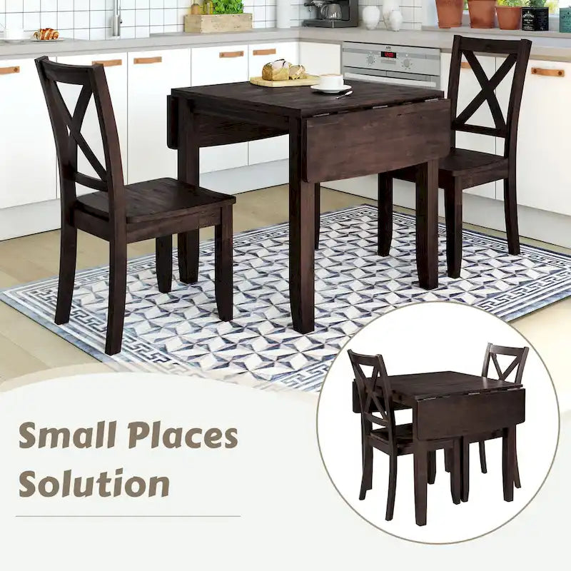 Ensemble table à manger à abattants pour 2 personnes, espresso/marron, 3 pièces