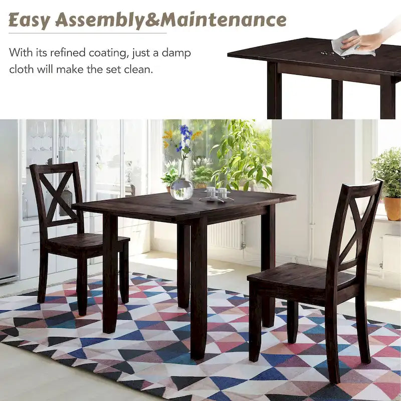 Ensemble table à manger à abattants pour 2 personnes, espresso/marron, 3 pièces