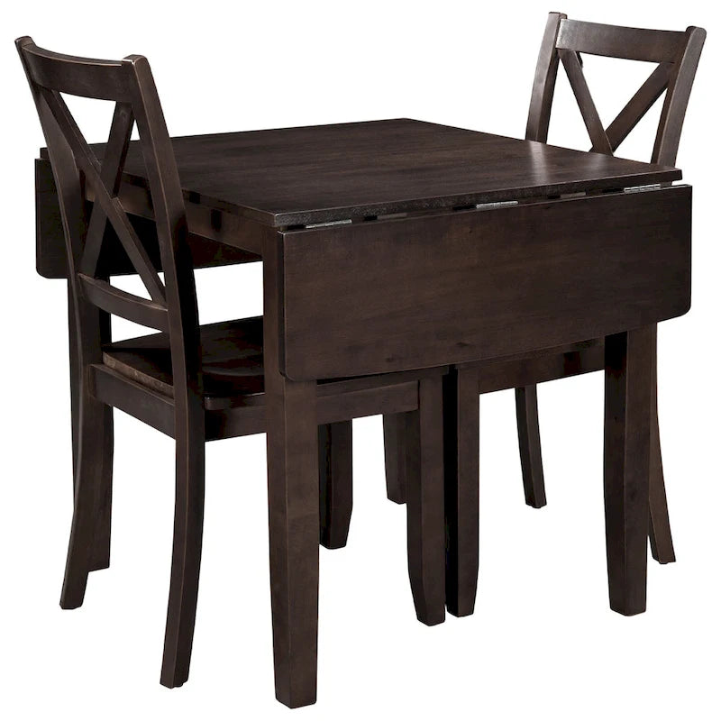 Ensemble table à manger à abattants pour 2 personnes, espresso/marron, 3 pièces