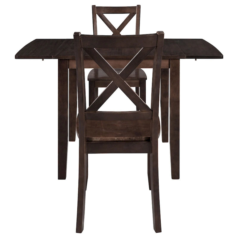 Ensemble table à manger à abattants pour 2 personnes, espresso/marron, 3 pièces