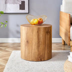 Table basse ronde de 40 cm, bois/blanc, plateau à motifs, une personne, salon