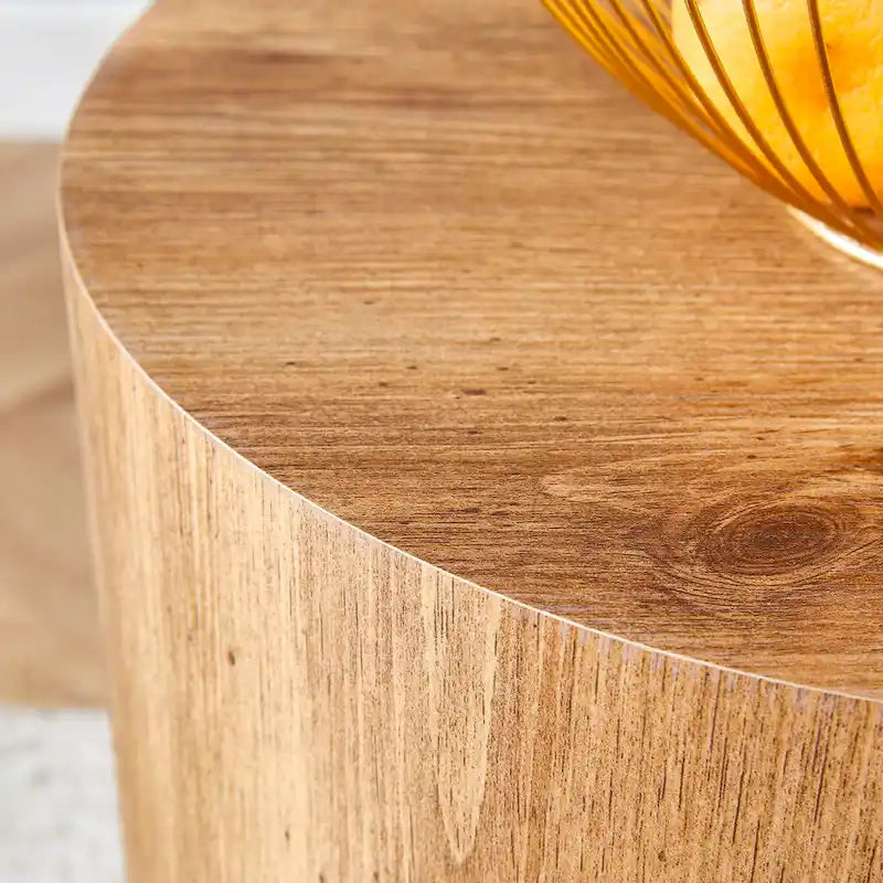 Table basse ronde de 40 cm, bois/blanc, plateau à motifs, une personne, salon