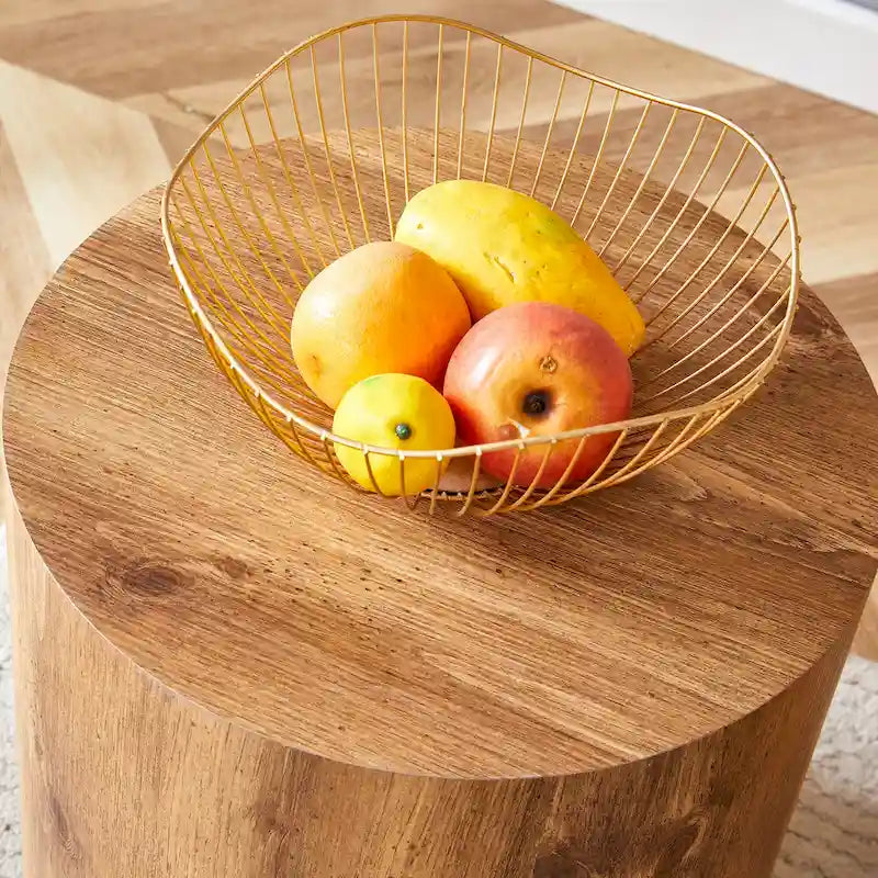 Table basse ronde de 40 cm, bois/blanc, plateau à motifs, une personne, salon
