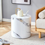 Table basse ronde de 40 cm, bois/blanc, plateau à motifs, une personne, salon