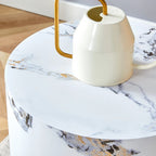 Table basse ronde de 40 cm, bois/blanc, plateau à motifs, une personne, salon