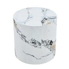 Table basse ronde de 40 cm, bois/blanc, plateau à motifs, une personne, salon