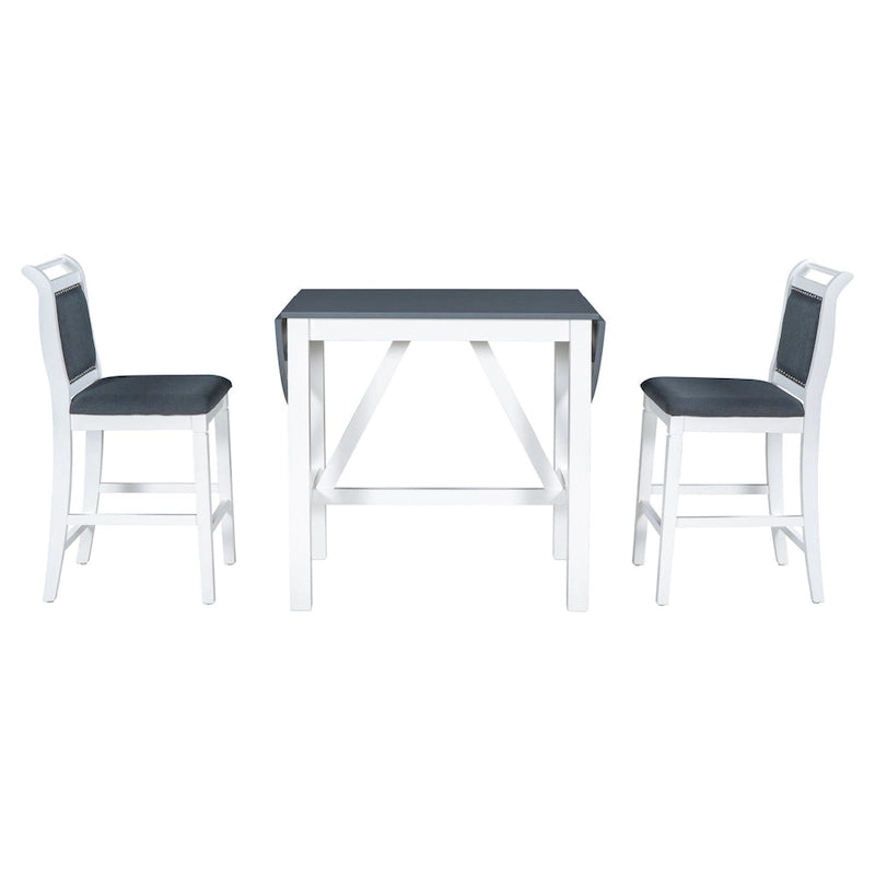 Ensemble de salle à manger de 3 pièces en bois, hauteur comptoir, avec table à rabat et 2 chaises
