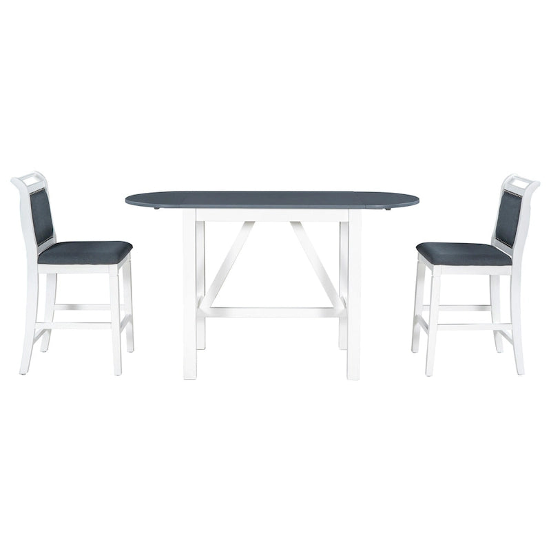 Ensemble de salle à manger de 3 pièces en bois, hauteur comptoir, avec table à rabat et 2 chaises
