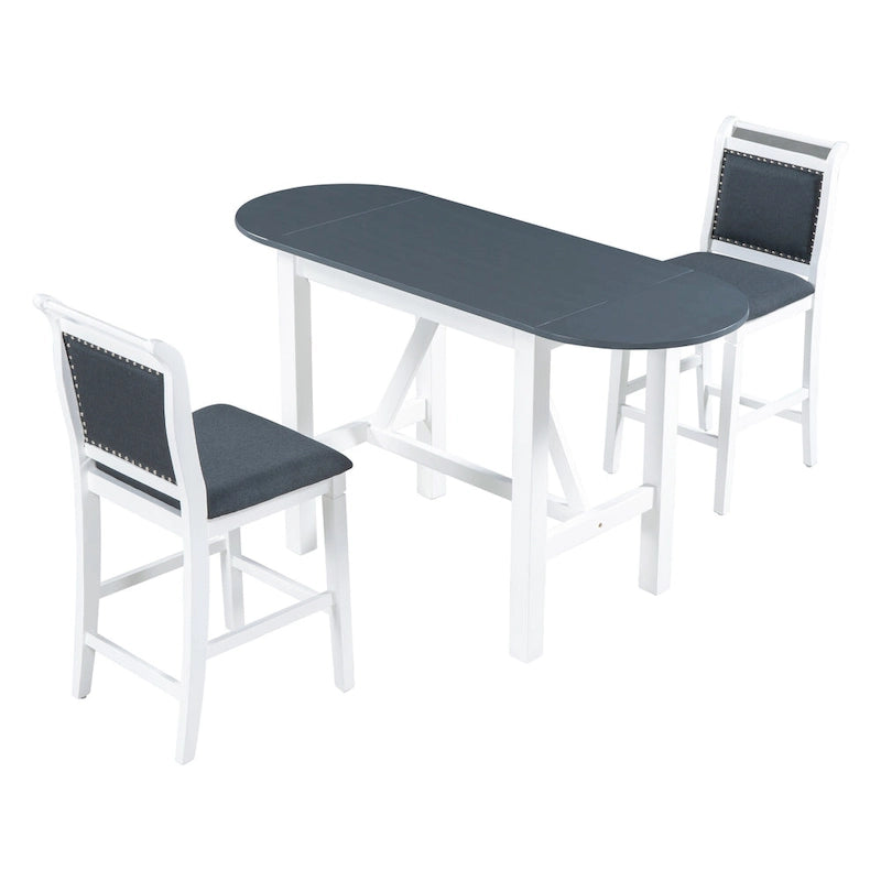 Ensemble de salle à manger de 3 pièces en bois, hauteur comptoir, avec table à rabat et 2 chaises