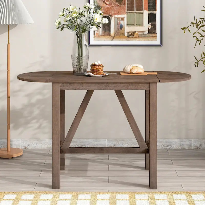 Ensemble de salle à manger de 3 pièces en bois, hauteur comptoir, avec table à rabat et 2 chaises