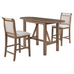 Ensemble de salle à manger de 3 pièces en bois, hauteur comptoir, avec table à rabat et 2 chaises