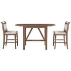 Ensemble de salle à manger de 3 pièces en bois, hauteur comptoir, avec table à rabat et 2 chaises