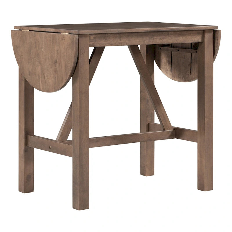 Ensemble de salle à manger de 3 pièces en bois, hauteur comptoir, avec table à rabat et 2 chaises