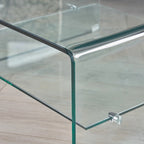 Table basse carrée en verre trempé transparent avec étagère de rangement