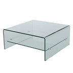 Table basse carrée en verre trempé transparent avec étagère de rangement