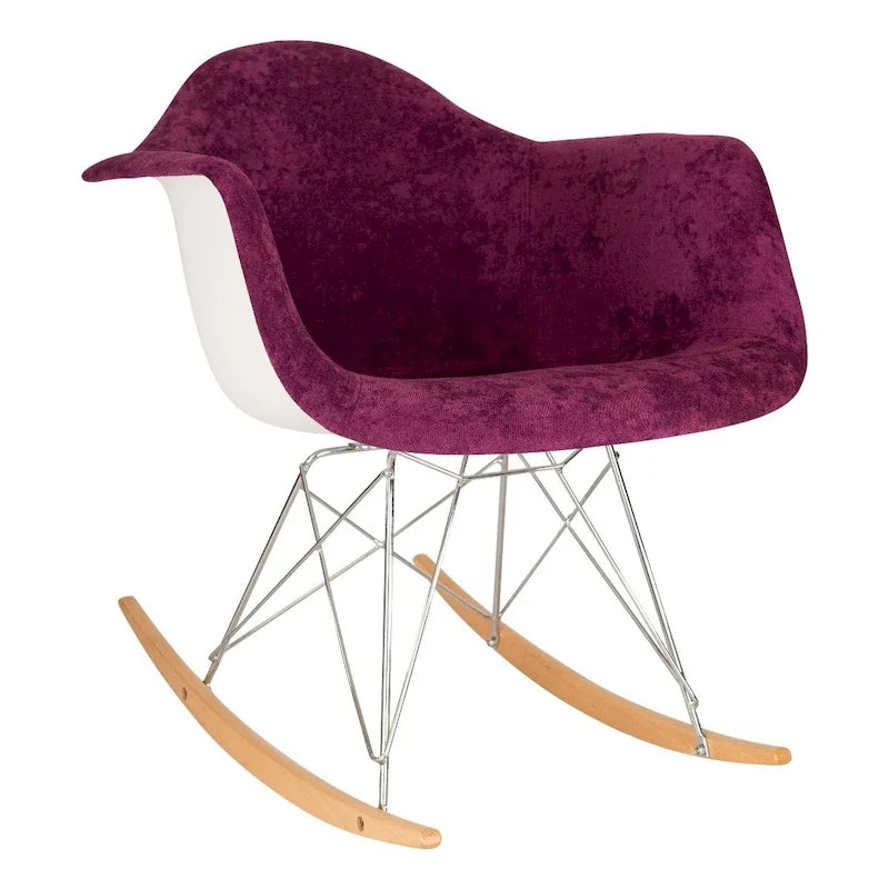 Fauteuil à bascule en velours – Monoplace, piètement Eiffel | Bleu sarcelle / Marron café / Gris nuage / Violet