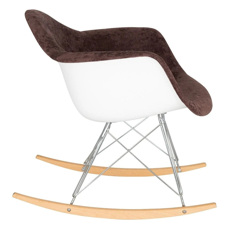 Fauteuil à bascule en velours – Monoplace, piètement Eiffel | Bleu sarcelle / Marron café / Gris nuage / Violet