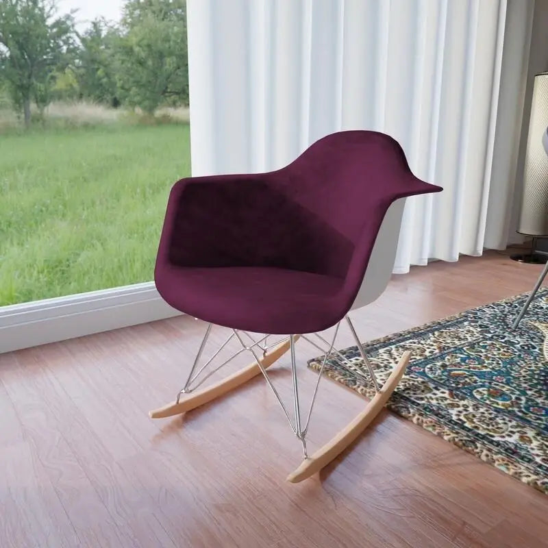Fauteuil à bascule en velours – Monoplace, piètement Eiffel | Bleu sarcelle / Marron café / Gris nuage / Violet
